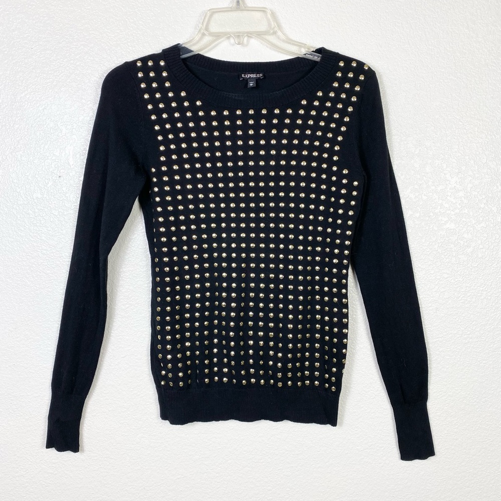 Express Black & Gold Studded Fitted Sweater